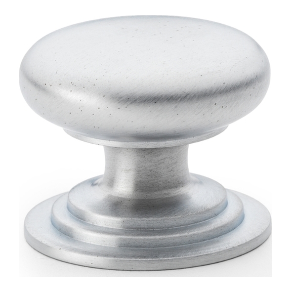 AW825-38-SC • 38mm • Satin Chrome • Alexander & Wilks Waltz Round Cupboard Knob on Stepped Rose